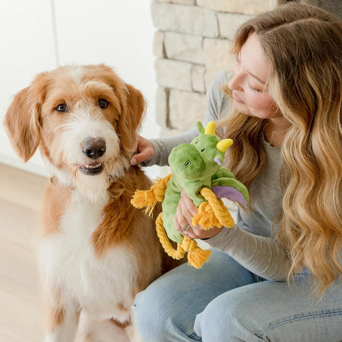 Squeaky Dog Stuffed Animals, Plush Chew Toy for Large Breeds, Crinkle Paper Tug of War, Soft Tough Squeaker Dragon