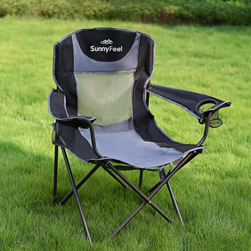 300 LBS, SUNNYFEEL Folding Oversized Camping Chair, Padded Portable Lawn Chairs for Adults Heavy Duty Folding Camp Quad