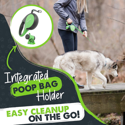 Mighty Paw Retractable Leash with Poop Bag Holder, 16' Long for Small, Medium & Large Dogs, Bags Included