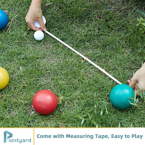 84mm Set, Set 8 1 Pointyard Bocce Ball Outdoor Games for Adults and Family, Backyard Ball with PE Bocce Balls & Pallino