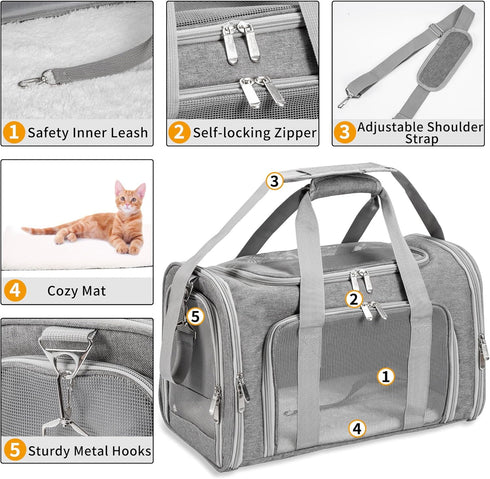 LEHNI 25 Lbs(Gray) Soft-Sided Cat/Dog/Pet Carrier, Collapsible Pets Travel Carriers for Big Cats/Small Dogs