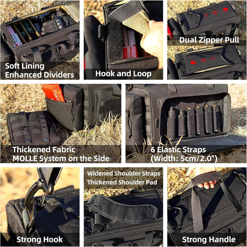 Range Bag for Handgun Ammo Shooting, L/XL Tactical Gears Accessories Duffle Sport Bag with Lockable Zipper, Molle