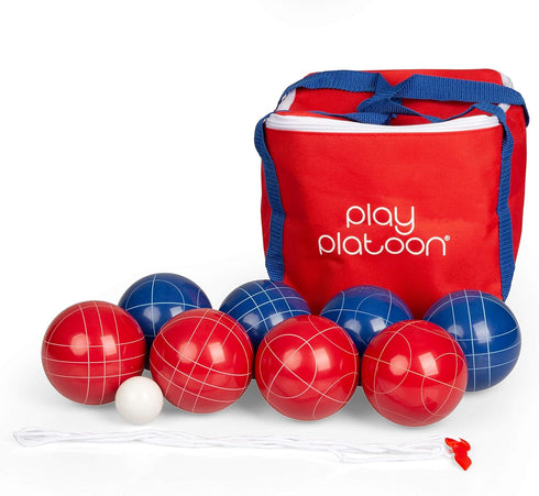 Play Platoon Bocce Ball Set, 84mm/90mm/100mm, 8 Premium Bocce Balls, Carry Bag & Measuring Rope