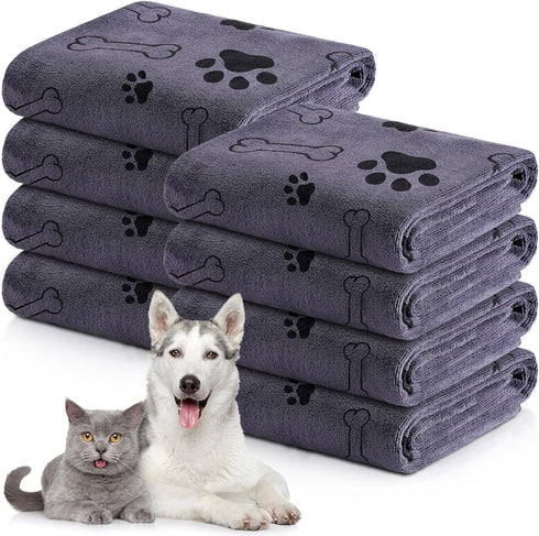 Chumia 8 Pcs Bulk Microfiber Towels for Drying Dogs, Absorbent Pet Bathing Supplies (40 x 24 Inch, Gray)