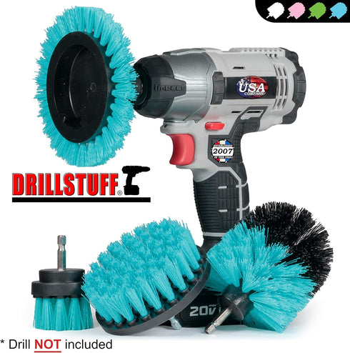 Teal Drill Brush Medium Stiffness Cleaning Brush Drill Attachment Set - Boat Cleaner Kit - Kayak Accessories