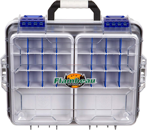 Flambeau Outdoors 3000WPNC Waterproof Satchel 3000, Portable Tackle Box with Trays, Gray/Clear