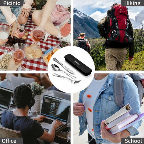 Travel Cutlery Set with Case, Portable 4-Piece Stainless Steel Utensils for Camping, Hiking, Picnic