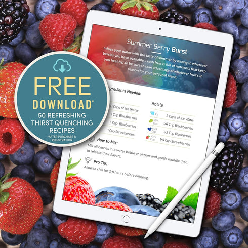 Infusion Pro 32 oz Fruit Infuser Water Bottle with Insulated Sleeve & 50 Recipe eBook: Large Bottom Loading Water