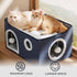 Bedsure Extra-Wide Cat House for Indoor Cats, Large Cat Cave with Fluffy Ball Hanging and Scratch Pad, Blue
