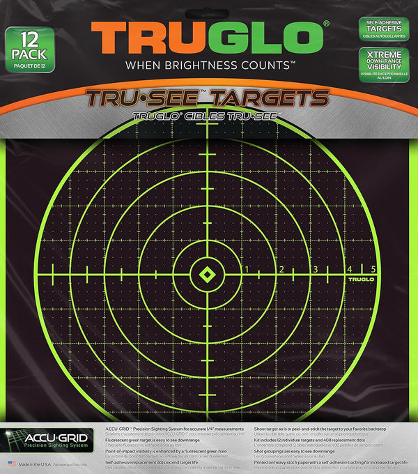 TRUGLO 12X12 Tru-See 100 Yard Bright Fluorescent Self-Adhesive Reactive Splatter Targets, 6, 12, 25 or 50-Pack