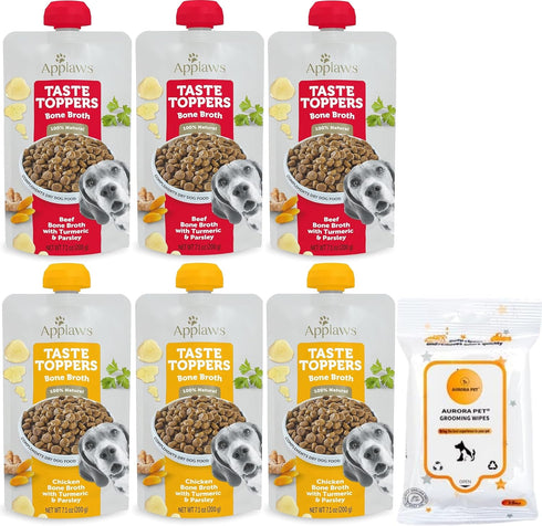 Variety Pack (6) Applaws Taste Toppers Bone Broth Wet Dog Food Topper, 7.1 oz Each