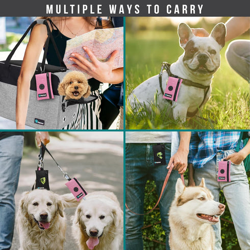 PetAmi Dog Poop Bag Holder for Leash, Waste Bag Dispenser with Clip for Puppy Potty Walking Accessories, Pink 1 Pack