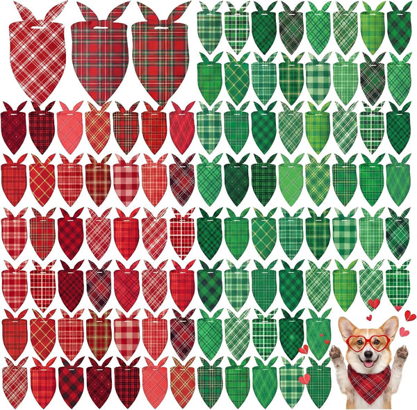 Abbylike 100 Pcs St. Patrick's Day Dog Bandanas Bulk Green Plaid Bandanas