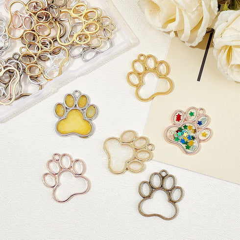 OLYCRAFT 24PCS Dog Paw Open Bezel Charms, 29x32mm Alloy Frame Pendants for Resin Jewelry Making – 6 Colors