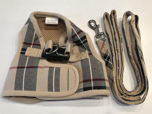 PUPTECK Soft Mesh Dog Harness and Leash Set, Step-in Plaid Puppy Padded No Pull Vest for XS Small Medium Dogs