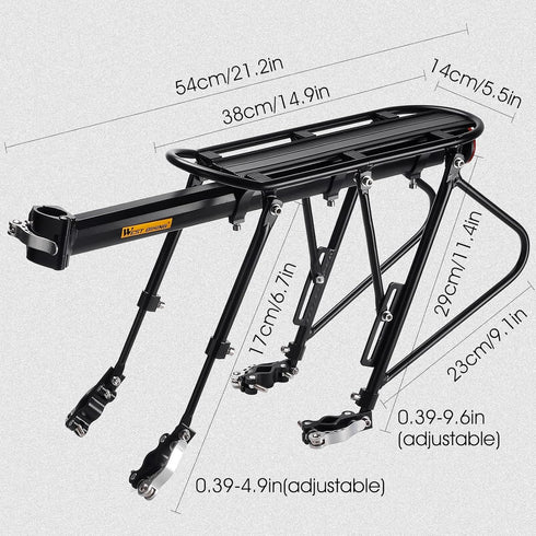HONGYEA Bike Cargo Rack, 220 Lbs Load, Adjustable Aluminum Alloy Waterproof Rear Rack for MTB, Ebikes, Road Bike