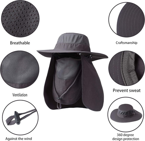 KOOLSOLY Fishing Hat - Sun Cap with UPF 50+ Sun Protection and Neck Flap for Men and Women