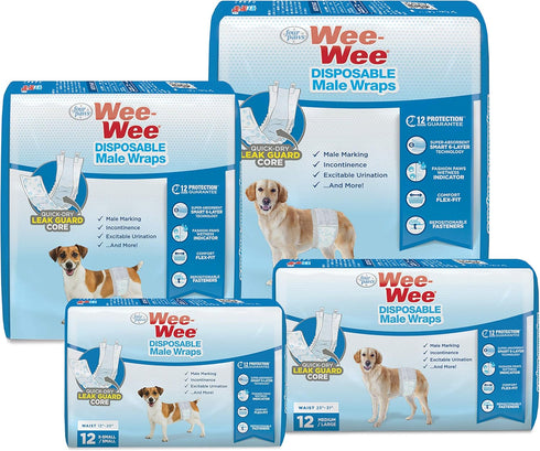 36 Count Four Paws Wee-Wee Super Absorbent Disposable Adjustable Dog Potty Training Male Wraps Diapers, Leak-Proof