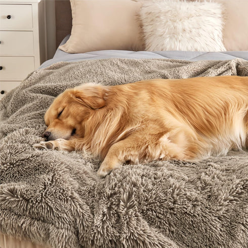 Bedsure Waterproof Dog Blankets for Large Dogs, Calming Cat Blanket, Washable Faux Fur Pet Throw, 60"x80", Brown