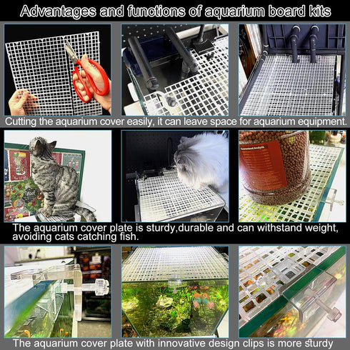 4 Aquarium Lid Hood Fish Tank Top Cover, Plastic Grid Panel Egg Crate Grate