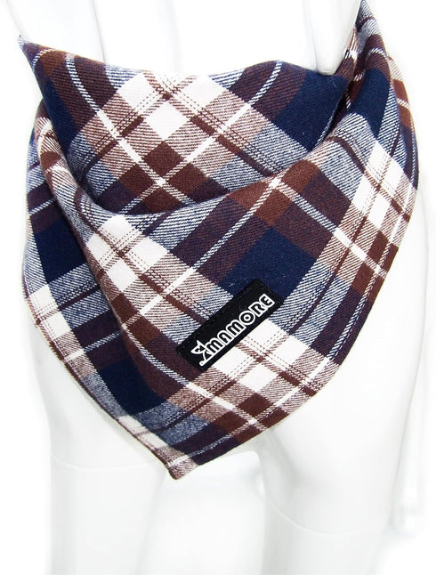 Soft Washable Plaid Bandanas for Dogs and Cats, Adjustable Triangle Bib Scarfs for Boy Girl Dogs (Brown&Blue)