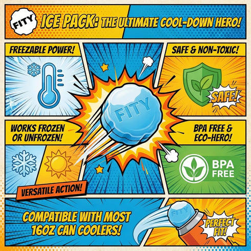 6 Pack Pack 16oz FITY Freeze The - A Space Saving Freezable Ice use w/Lunch Boxes, Diaper Bags, Sore Muscles, can