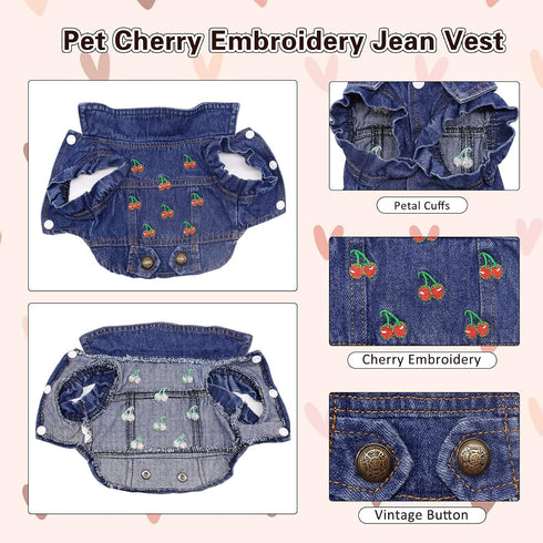 SILD Pet Clothes Dog Jeans Jacket, Cool Blue Denim Coat for Small Medium Dogs, Classic Puppy Hoodies (XS, Cherry)