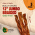 chew-e&tasty 12" Jumbo Braided Bully Sticks Odor Free Long Lasting Beef Chews - High Protein Dental Treats
