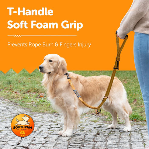 Shock Absorbing Bungee Dog Leash 4-7 ft. for Golden Retrievers with Padded Handle, Seatbelt Buckle, Reflective