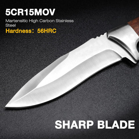 Flissa Fixed Blade Knife with Sheath, 9.8'' Full Tang Hunting Knife with High Carbon Steel Blade, Non-Slip Rose Wooden Handle, Lanyard Hole, Camping Knife for Hiking, Outdoor, Hunting, Survival, Camping by FLISSA