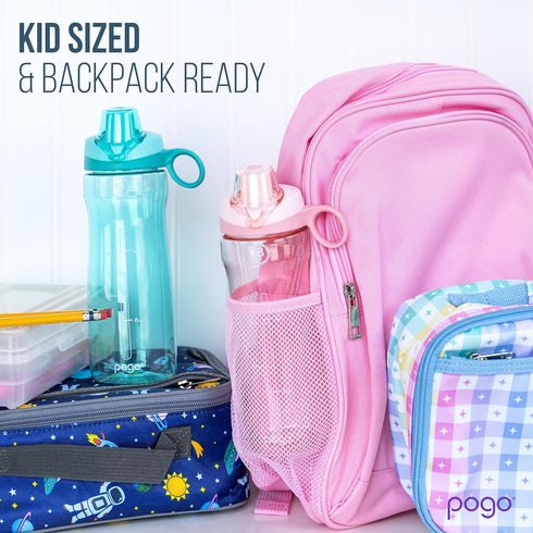 Pogo BPA-Free Tritan Kids Water Bottle with Silicone Soft Straw, Grey Geode, 18 oz for Children