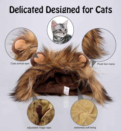 Onmygogo Lion Mane Wig for Cats, Funny Pet Cat Costumes for Halloween Christmas, Furry Pet Clothing Accessories, Size