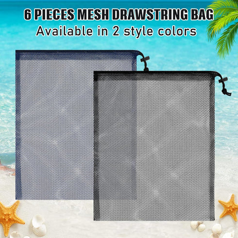 LEIFIDE 6 Pcs Scalloping Diving Bags, 13 x 15.5 Inch Nylon Mesh Drawstring Net Bags for Swimming Gear