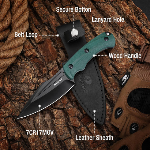 Mossy Oak 8.5-inch Survival Hunting Knife with Sheath, Full-tang Fixed Blade for Camping, Hiking, Outdoor Use (G10