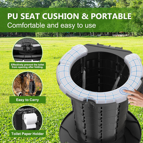 350LBS BLIKA Upgraded Retractable Portable Toilet with Soft Cushioned Seat, Foldable Camp Toilet for Adults & Kids