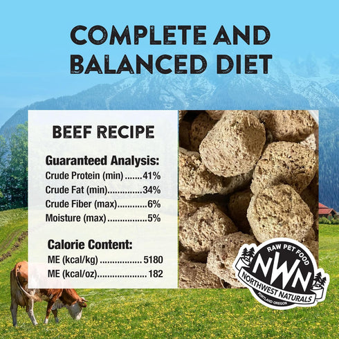 12 Oz Northwest Naturals Freeze-Dried Beef Dog Food - Bite-Sized Nuggets - Grain-Free, High-Protein, Raw Diet