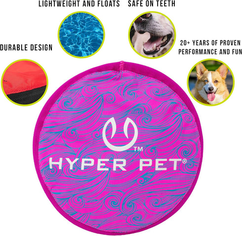Hyper Pet 9" Flippy Flopper Flying Disc Dog Toy, Soft, Floats in Water, Safe on Teeth, Pack of 1, Purple Swirl