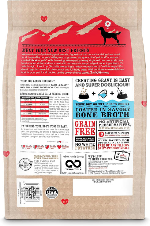 I AND LOVE AND YOU Baked and Saucy Dry Dog Food - Beef + Sweet Potato, Prebiotic + Probiotic, Grain Free, 10.25 lb Bag
