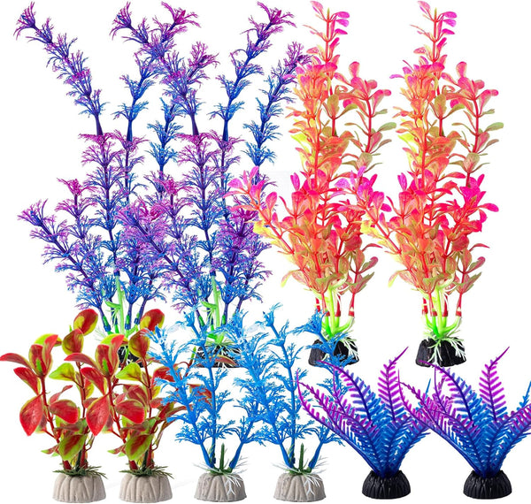 10 Pack Small Artificial Aquarium Plants, 4 Inch Approximate Height, Plastic Blue Fish Tank Decorations