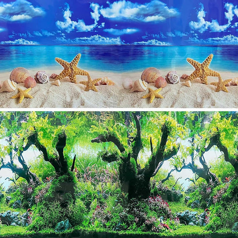 Beach Fish Aquarium Background Poster for 10-20 Gallon Tank, Double Sided Fish Tank Stickers