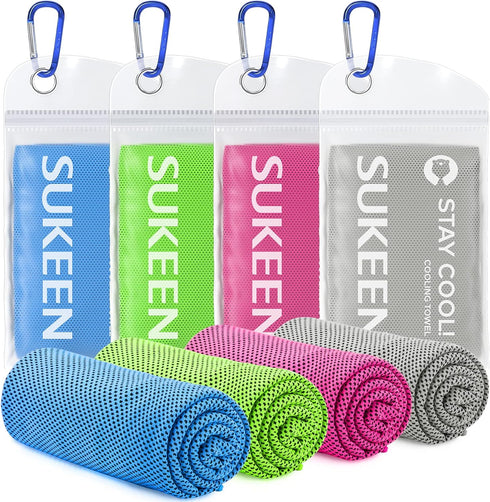 Sukeen 4 Pack Cooling Towels (40"x12"), Cooling Neck Wraps, Ice Towel, Soft