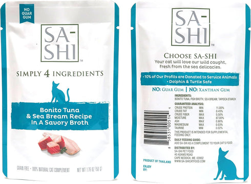 Sa-Shi Grain Free Wet Cat Food Pouches, 1.76oz, Five Flavors (Variety Pack)
