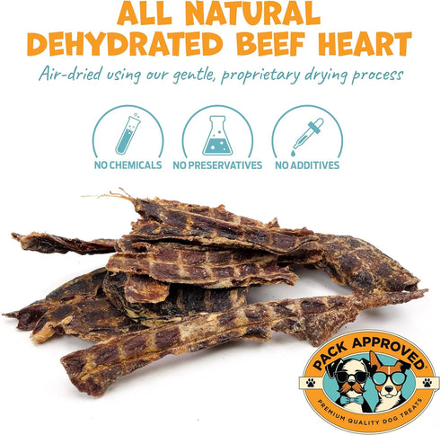 Pack 100% 3.5oz Approved Beef Heart for Dogs - Dehydrated Beef Jerky Dog Treats - Single Ingredient Treat for Training