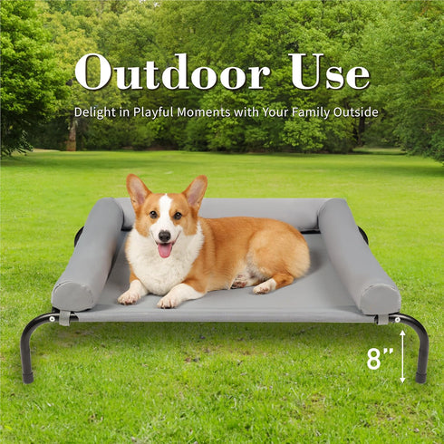 Cooling Elevated Dog Bed with Pillows - Portable Washable Raised Dog Cot with Chew Proof Mesh, Medium, Gray