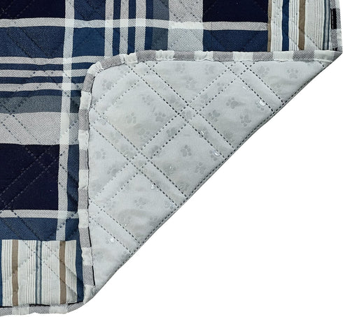 Brilliant Sunshine Blue Patchwork Pet Sofa Bed, Quilted Washable Couch Protector with Removable Bolster Cushions,