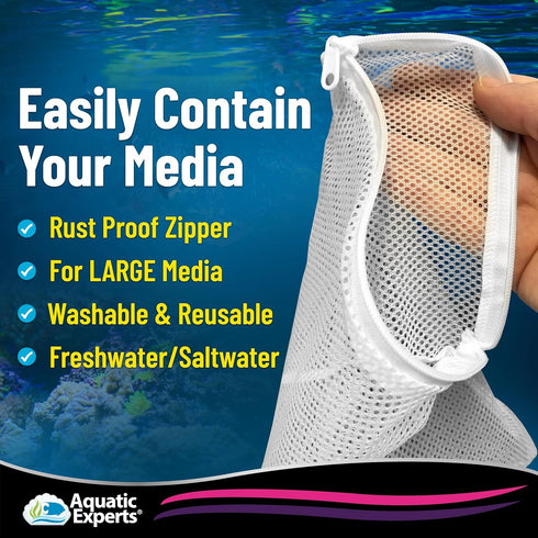 Aquatic Experts Max Flow Filter Media Bag, Durable Secure Drawstring Filter Bags for Aquarium and Pond.