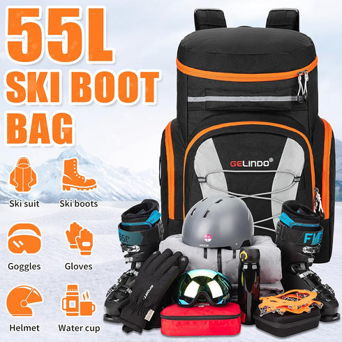 Gelindo 55L Waterproof Ski Boot Bag Backpack, Multi Compartments for Equipment Gear