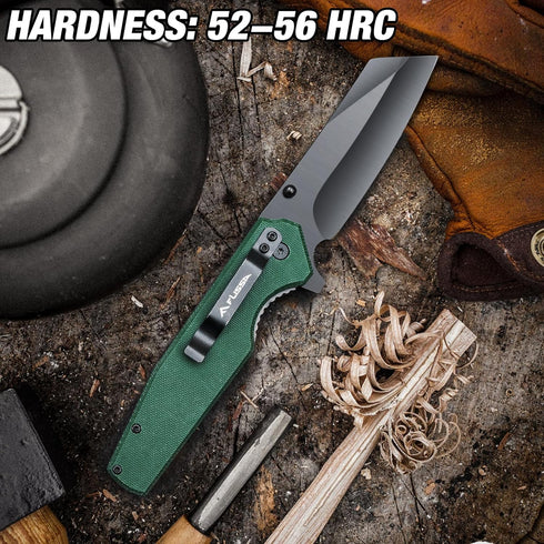 FLISSA Folding Knife, 4-3/4" Reverse Tanto Folding Pocket Knife, Black Stonewash Blade, G10 Handle for Hunting,