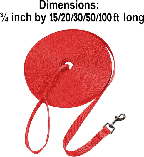 Hi Kiss Dog/Puppy Obedience Recall Training Agility Lead - 15ft, 20ft, 30ft, 50ft, 100ft Training Leash (15 Feet, Red)