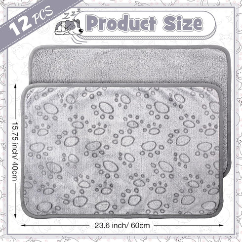 12 Pieces Pet Blanket Soft Fleece Dog Fluffy Doggie Warm Felt Throw Cute Paw Print Puppy Kitten Sleep Mat Bed Covers for Cat (Gray,23 x 16 Inch)